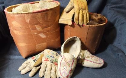 Birchbark baskets and leather work