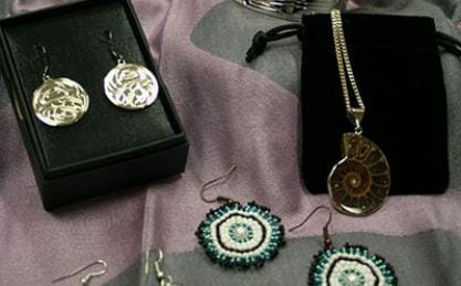 jewelry on mauve scarf
